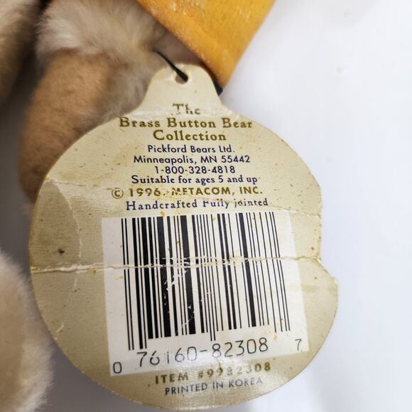 VTG Pickford Brass Button Bears Collection 12" Harper Bear of Health 1996 Teddy - Picture 8 of 9